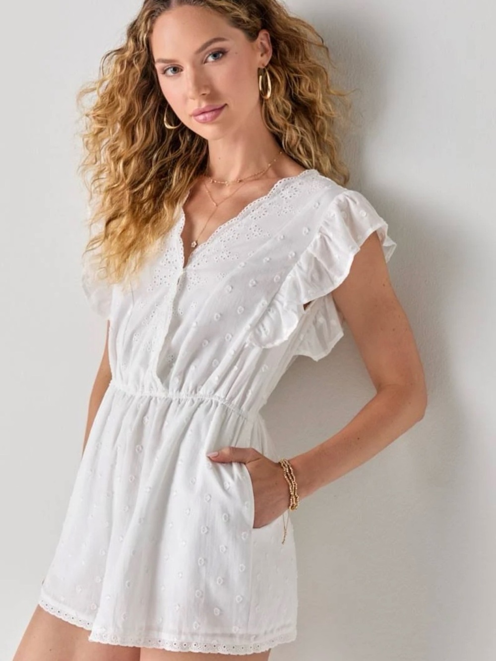 Francesca's Collections White Eyelet Romper